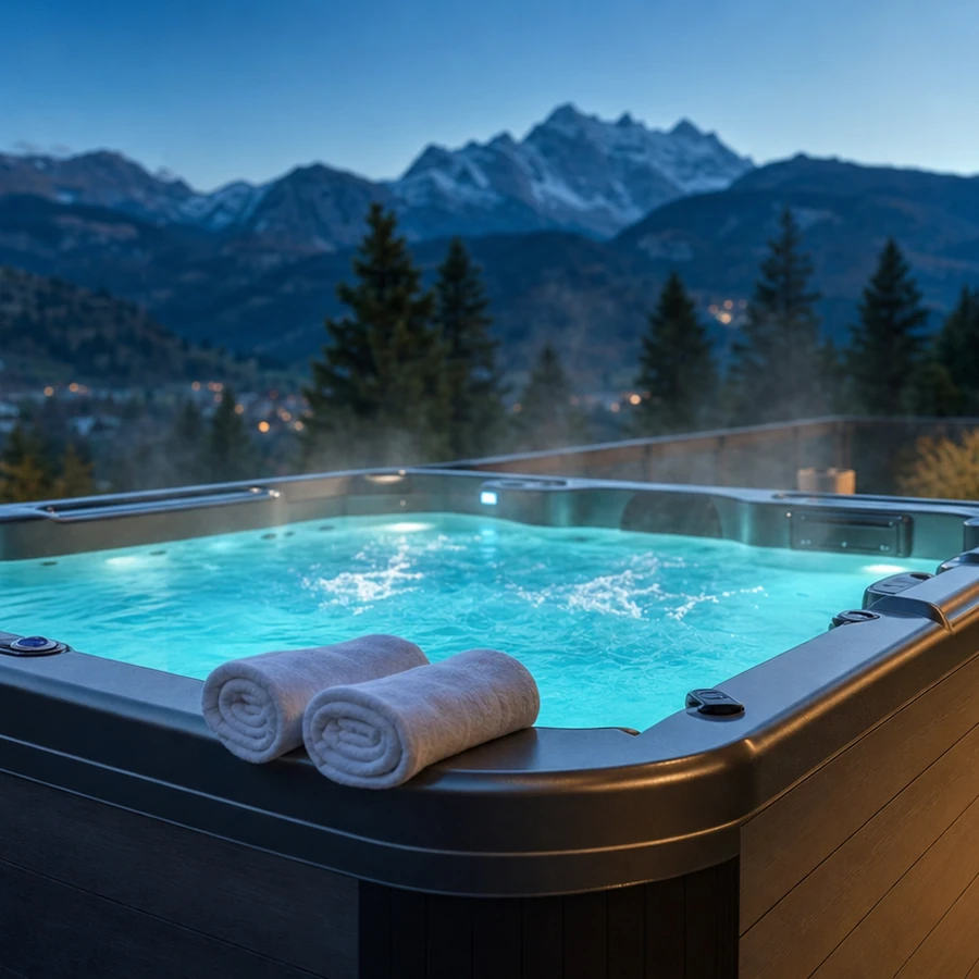 Whirlpool mit türkis beleuchtetem Wasser
